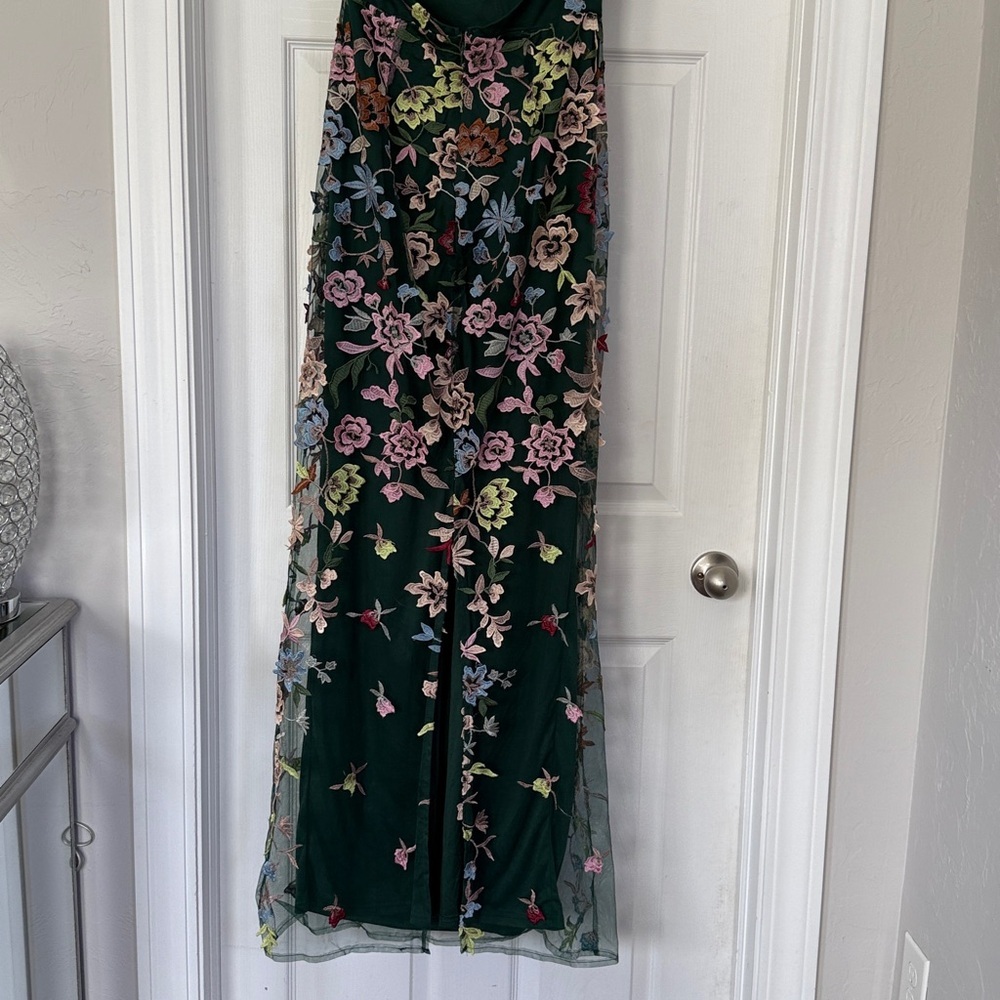 Lulus Infinite Praise Emerald 3D Floral Embroidered Halter Maxi Dress Wedding - Picture 6 of 9